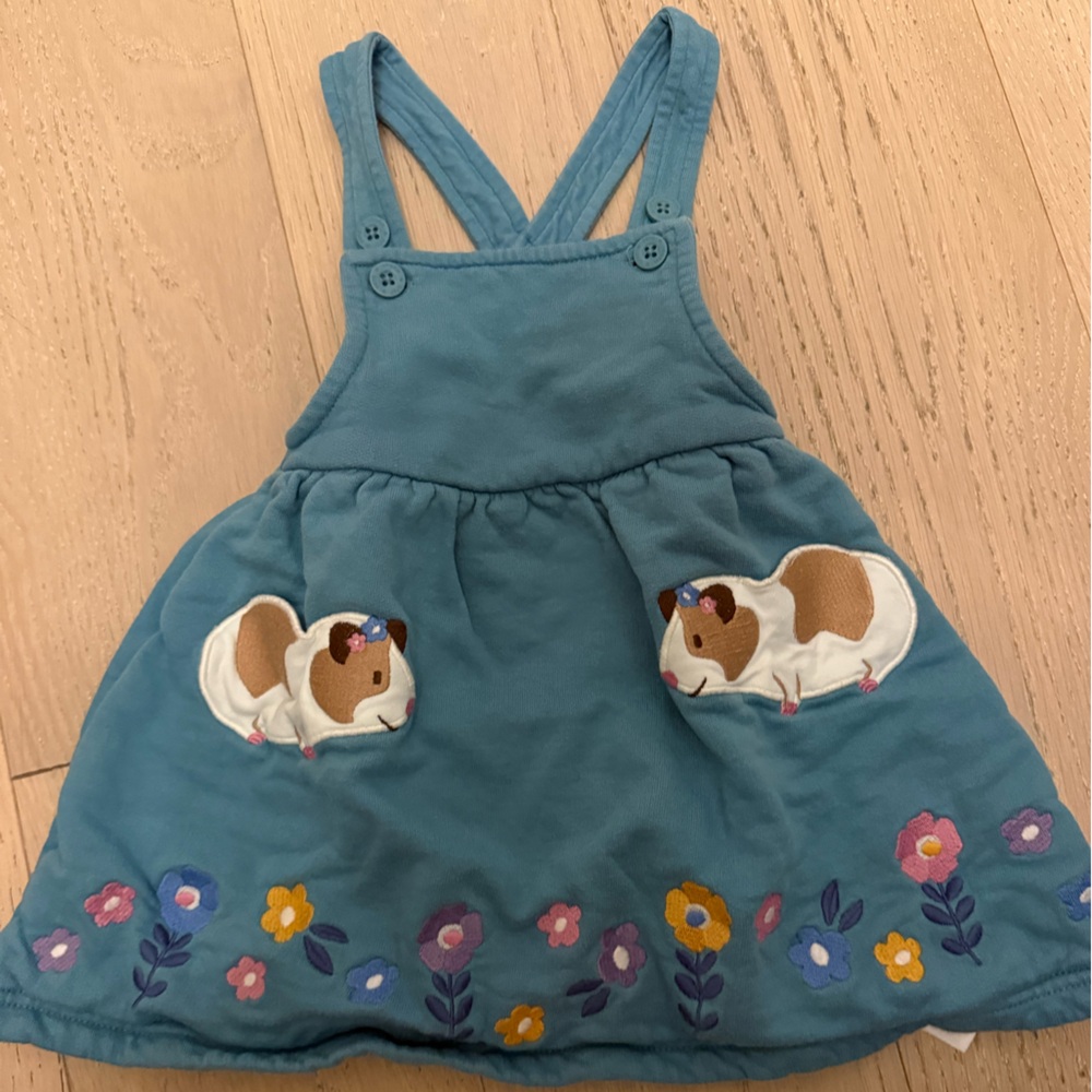 JoJo Maman Bebe Blue Dress with Floral and Animal Embroidery